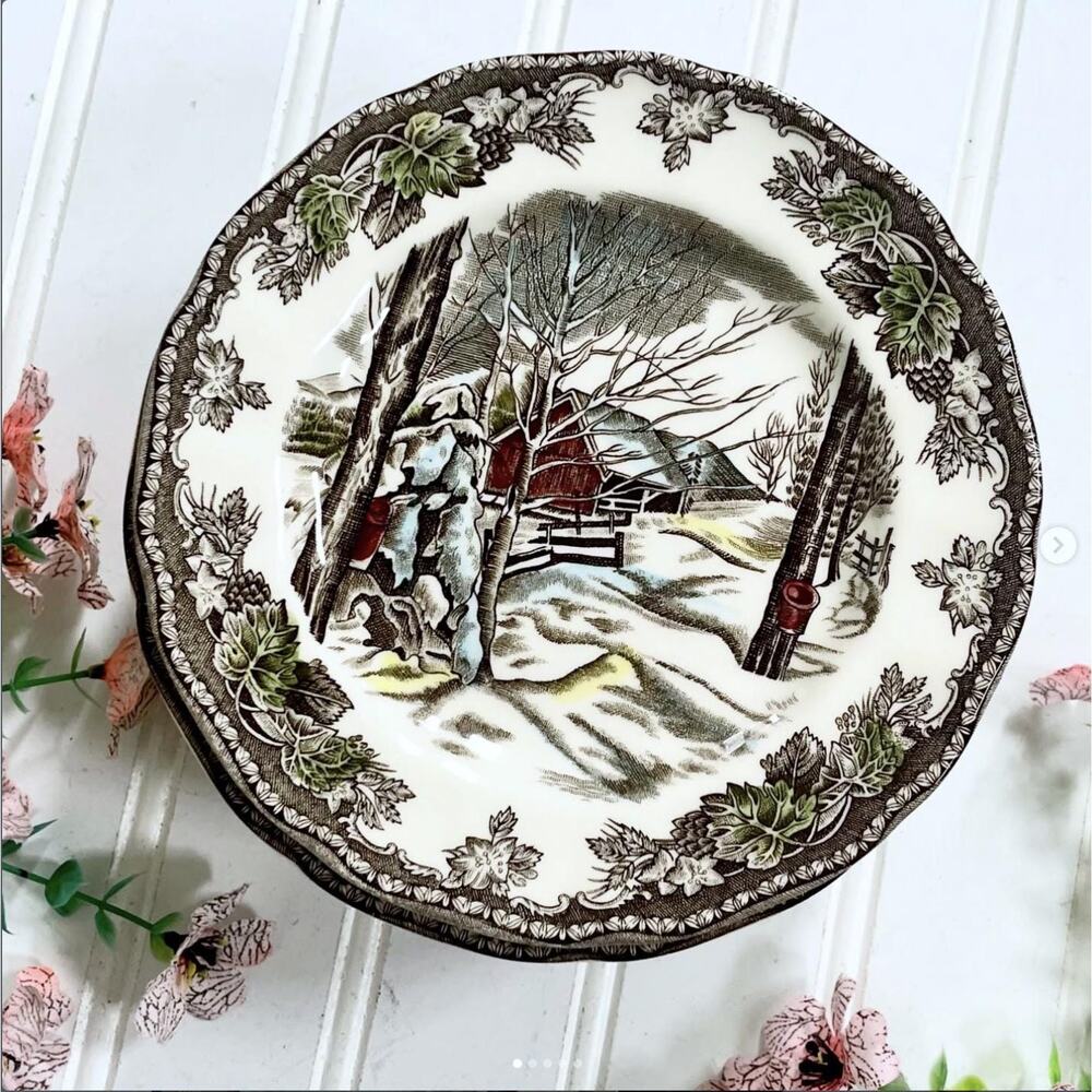 Vintage Johnson Bros. Friendly Village SUGAR MAPLES Bread Plates Set x4